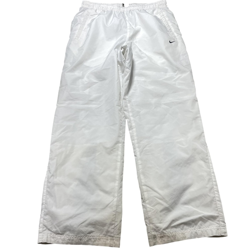 Vintage Nike Track Pants Mens Large White Woven Lined Zip Swoosh Athletic Y2K